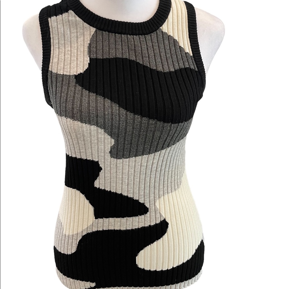 Minnie Rose Black Gray Cream Ribbed Tank Top